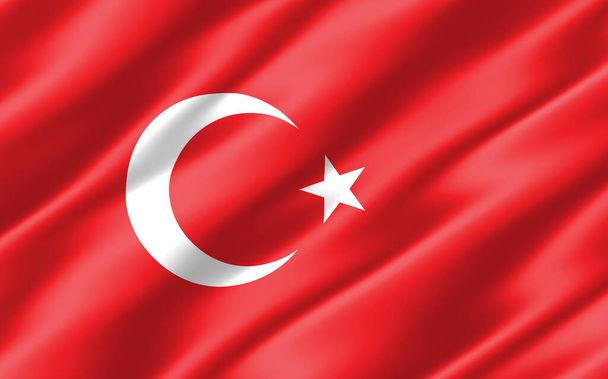 Bandera ondulada de seda de Turquía gráfico. Ondulada bandera turca ilustración 3D. Bandera de Turquía ondulada es un símbolo de libertad, patriotismo e independencia. - Foto, imagen