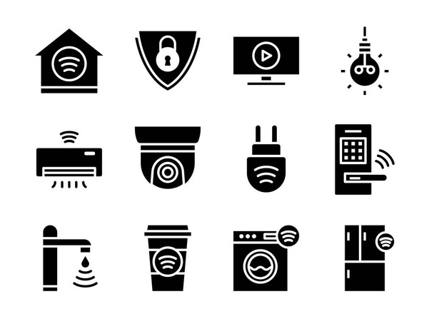 Home smart devices icon set black solid style. Symbols for website, magazine, app and design. - Vector, Image