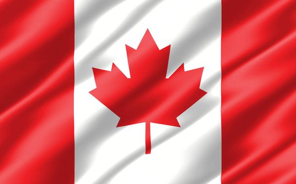 Bandera ondulada de seda de Canadá gráfico. Ondulado Bandera Canadiense Ilustración 3D. Bandera de Canadá ondulada es un símbolo de libertad, patriotismo e independencia. - Foto, imagen
