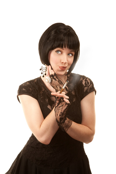 Retro woman with black hair - Фото, зображення