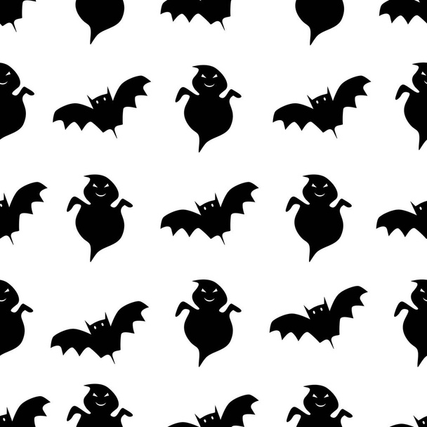 Fantasma y murciélago dibujos animados sin costura sobre fondo blanco, concepto de ilustración - Foto, imagen