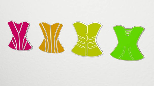CORSET 4 icons set - 3D illustration for beautiful and woman - Photo, Image