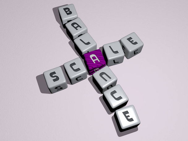 SCALE BALANCE křížovka po kostce písmena - 3D ilustrace pro pozadí a design - Fotografie, Obrázek