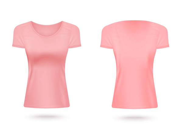 Pink women crew-neck t-shirts set realistic vector illustration isolated. - Vektor, obrázek