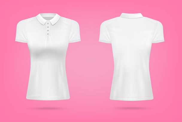 White womens polo T-shirt - realistic blank mockup on pink background. - Vektör, Görsel