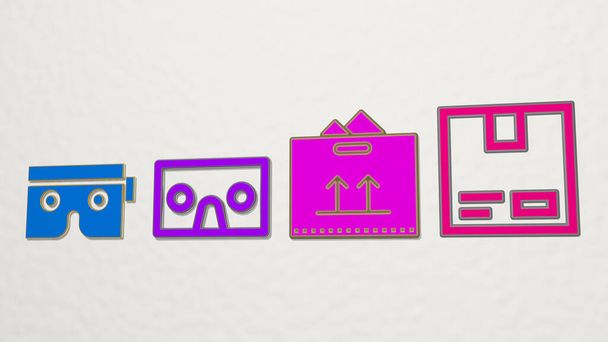 CARDBOARD 4 icons set - 3D illustration for background and box - Photo, Image