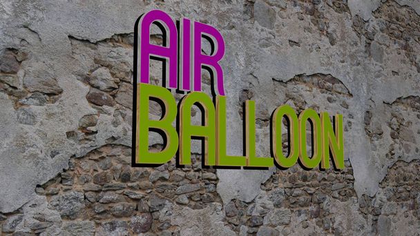 luchtballon tekst op getextureerde muur - 3D illustratie voor achtergrond en vliegtuig - Foto, afbeelding