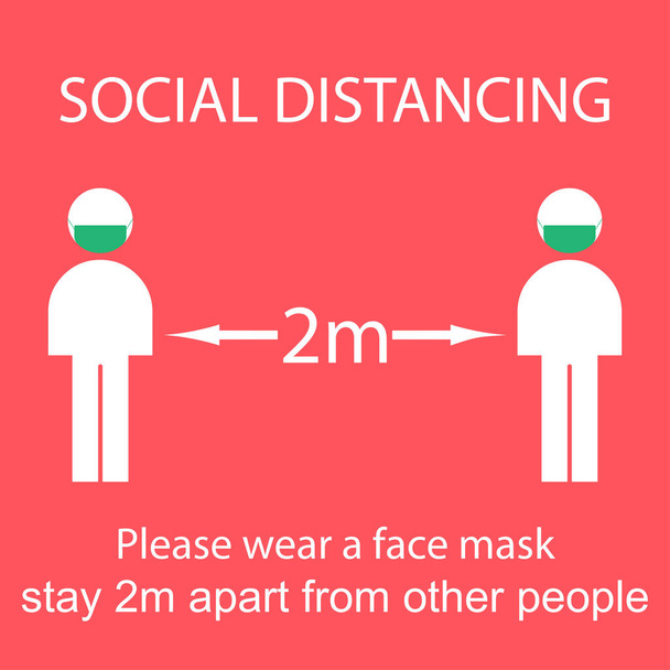Icoon people concept Social Distancing verblijf 2 m van andere mensen, de praktijken om sociale afstand, vector illustratie af te dwingen  - Vector, afbeelding
