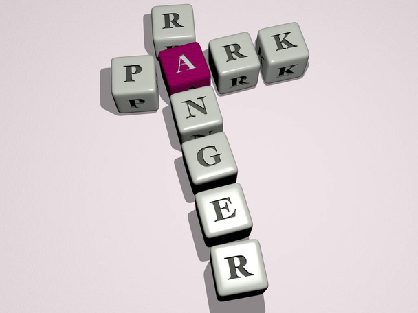 park ranger keresztrejtvény kocka betűkkel - 3D illusztráció a gyönyörű és nemzeti - Fotó, kép