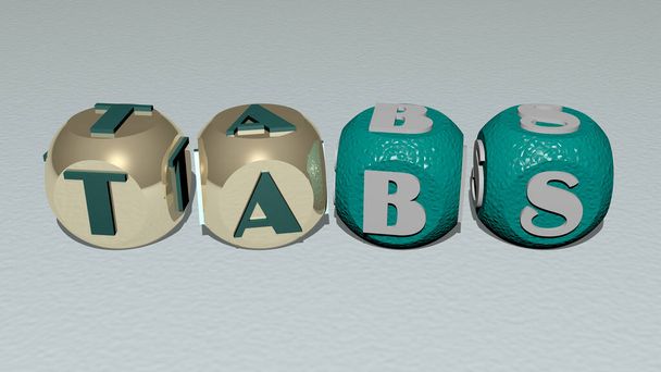 tabulátory kombinované písmeny kostek a barevným přechodem pro související významy konceptu pro ilustraci a pozadí - Fotografie, Obrázek