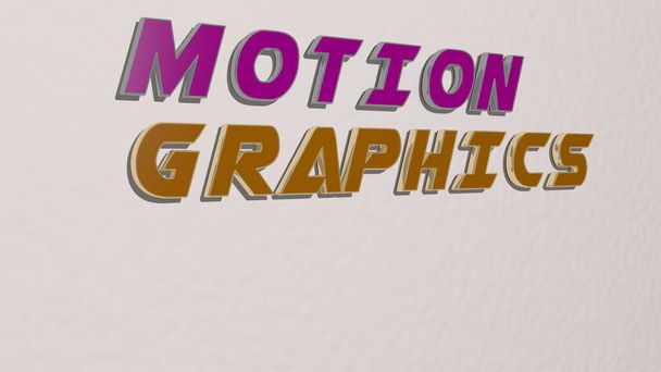 MOTION GRAPHICS text na stěně - 3D ilustrace pro pozadí a abstraktní - Fotografie, Obrázek