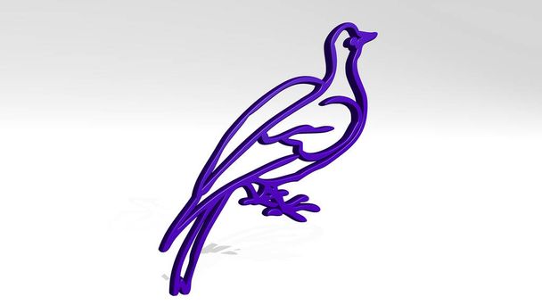 pájaro icono 3D sombra de fundición - Ilustración 3D para animales y fondo - Foto, imagen
