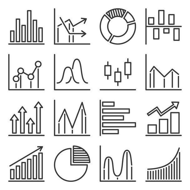Diagram and Graphs Icons Set on White Background. Line Style Vector - Vector, Image