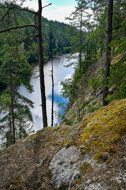 S výhledem na malé jezírko z hory ve Švédsku - Fotografie, Obrázek