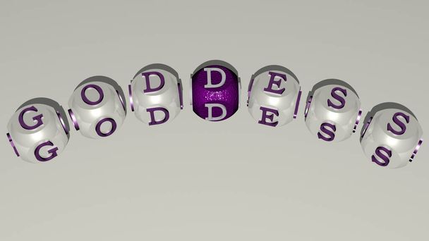 GODDESS küp zar harflerinin eğimli metni - antik ve sanat için 3D illüstrasyon - Fotoğraf, Görsel