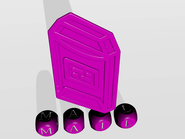 post kubieke letters met 3D-pictogram op de top - 3D-illustratie voor enveloppe en bedrijf - Foto, afbeelding