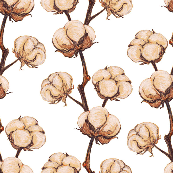 Марочное цветение хлопка цветок сепия набросок плавный рисунок текстуры фон - Фото, изображение