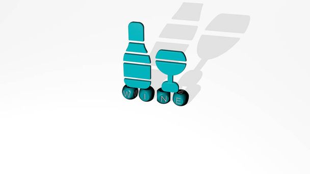 WINE 3D значок над кубічними літерами - 3D ілюстрація для фону та алкоголю
 - Фото, зображення