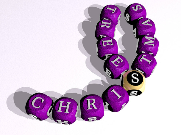 WEIHNACHTSBÄUME Kreuzworträtsel aus Würfelbuchstaben - 3D-Illustration für Hintergrund und Feier - Foto, Bild