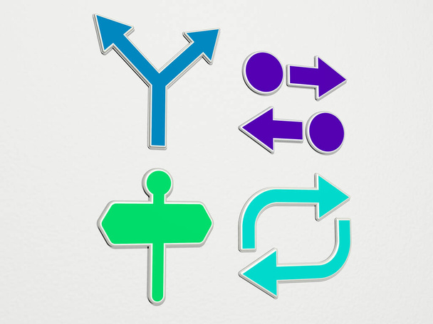 flechas de dirección 4 iconos - Ilustración 3D - Foto, Imagen