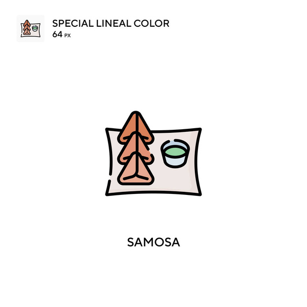 サモサ特殊線型カラーベクトルアイコン。ビジネスプロジェクトのサモサアイコン - ベクター画像