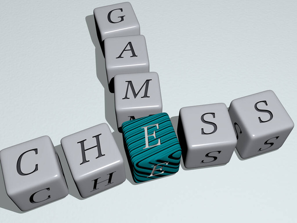 jeu d'échecs mots croisés par dés cubes lettres - illustration 3D pour fond et plateau - Photo, image