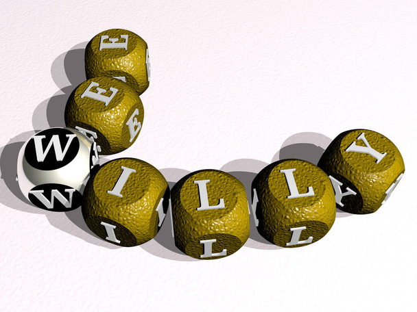 Erster Patricks-Tag: Willy gebogenes Kreuzworträtsel aus Würfelbuchstaben - 3D-Illustration - Foto, Bild