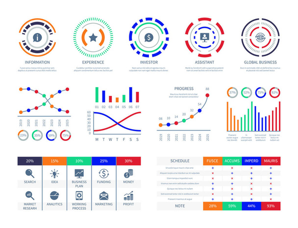 Business data graphs financial marketing charts dashboard infographic hud chart connection analysis illustration perspective business presentation template design process vector infographics - Vector, Image