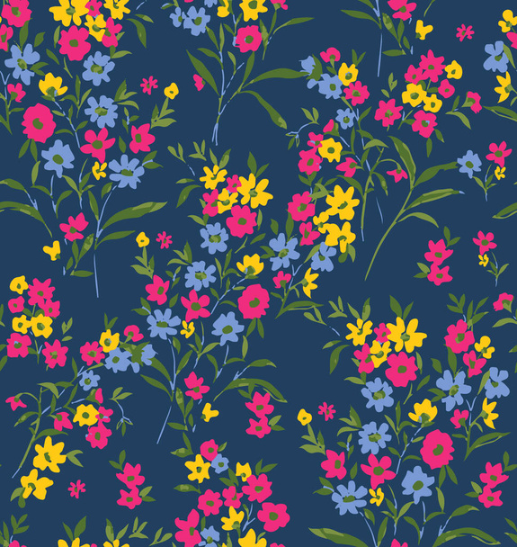 Γλυκό Ditsy λουλούδια και αφήνει μικρά λουλούδια χωρίς ραφές μοτίβο Trendy κομψά χρώματα ιδανικό για τη μόδα και το χαρτί περιτυλίγματος Εκτύπωση - Φωτογραφία, εικόνα