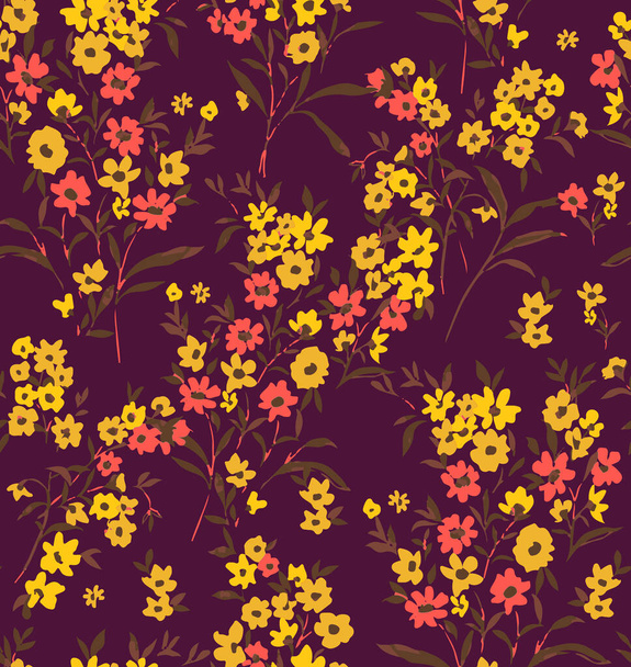 Tatlı Ditsy Çiçekler ve Yapraklar Küçük Çiçekler Kusursuz Şablon Şablon Şık Renkler Moda ve Paket Kağıt Baskısı İçin Mükemmel - Fotoğraf, Görsel