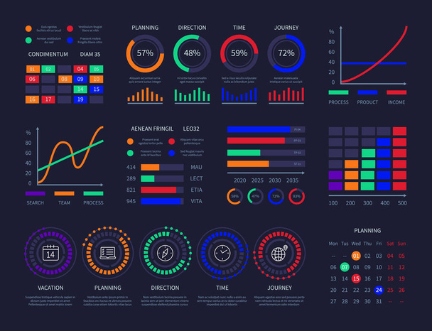 Modern graphic data chart infographic dashboard design template info charts network management interface diagrams analysis information vector infographics - Vector, Image