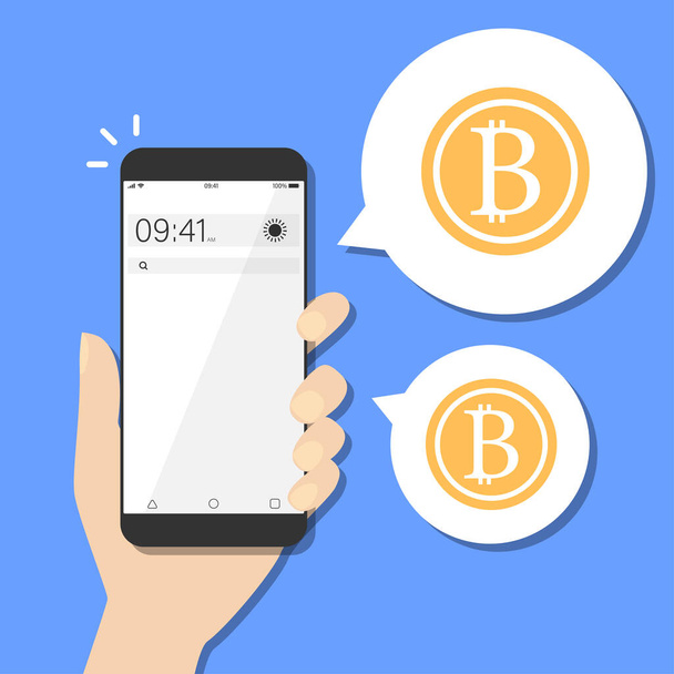Gold bitcoin payment on mobile phone concept. - Vector, Image