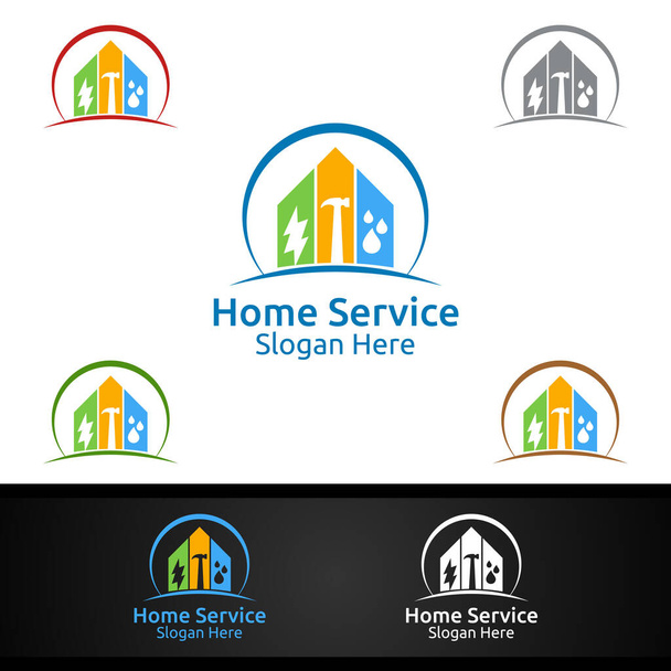 不動産と住宅修理サービスのロゴデザインを修正 - ベクター画像