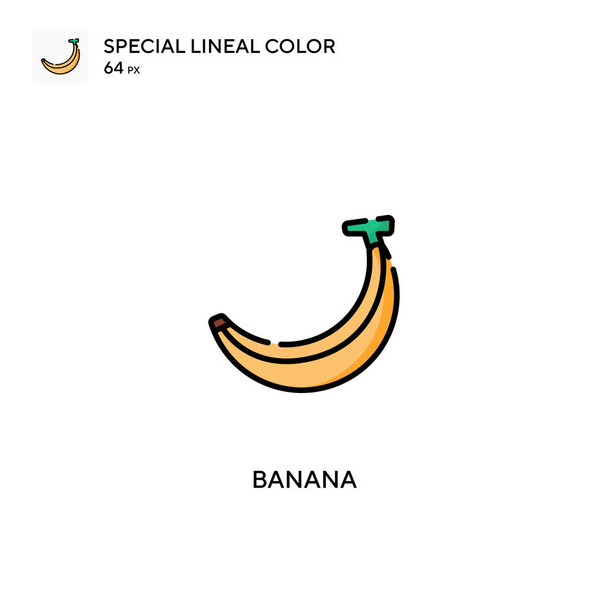 バナナ特殊線型カラーベクトルアイコン。あなたのビジネスプロジェクトのバナナアイコン - ベクター画像