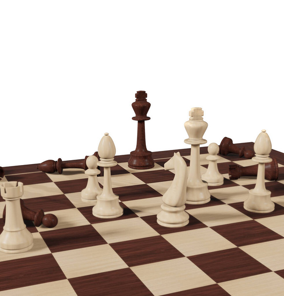Σκάκι επιτραπέζιο παιχνίδι έννοια των επιχειρήσεων και του ανταγωνισμού έννοια και εννοιολογική στρατηγική έννοια σκακιστικές φιγούρες σε λευκό φόντο μάχη για τη νίκη 3D εικονογράφηση Για εκδόσεις και πανό - Φωτογραφία, εικόνα