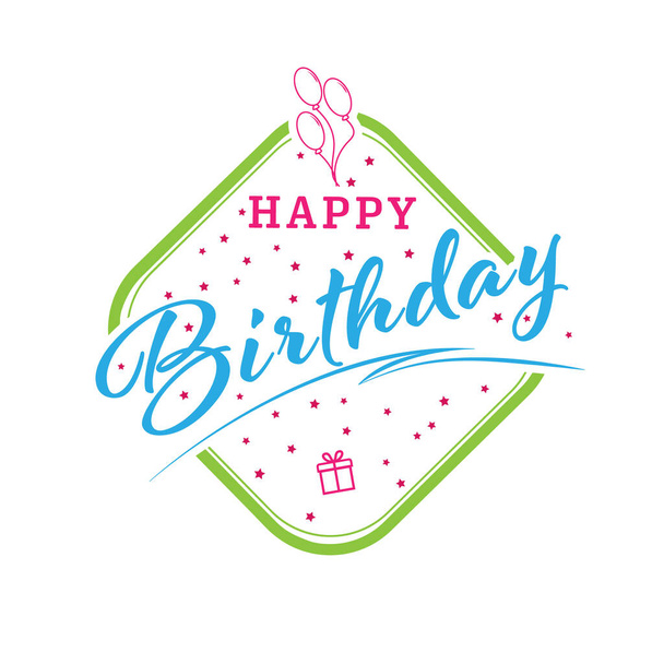 HAPPY BIRTHDAY. Greeting banner, hand-drawn design, for a postcard, sticker or label. Stylized lettering isolated on a white background - Vektör, Görsel