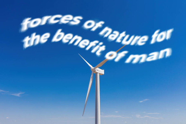 Turbiny wiatrowe nad błękitnym niebem - zielona energia odnawialna - Zdjęcie, obraz
