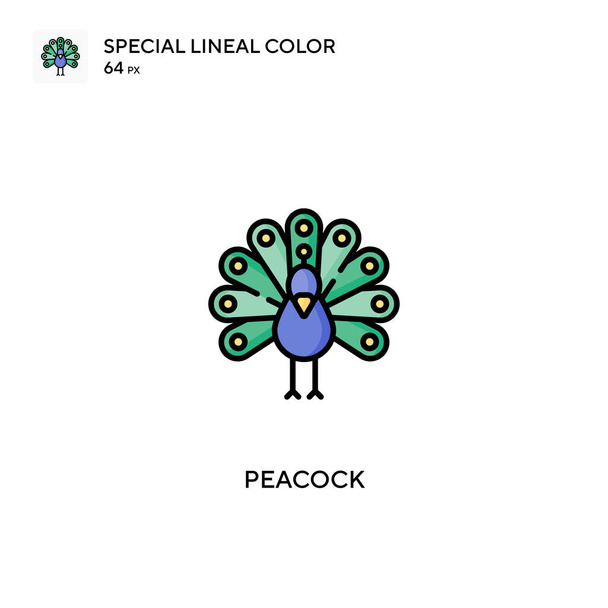 孔雀の特殊線型カラーベクトルアイコン。ビジネスプロジェクトのピーコックアイコン - ベクター画像