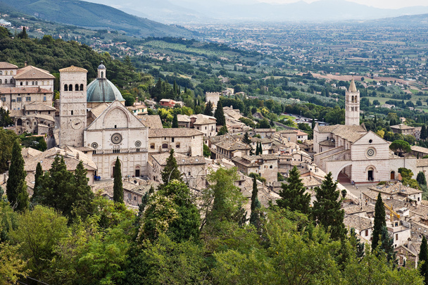 View of Assisi Cathedral of San Rufino and Basilica di Santa Chiara, Umbria - Photo, Image