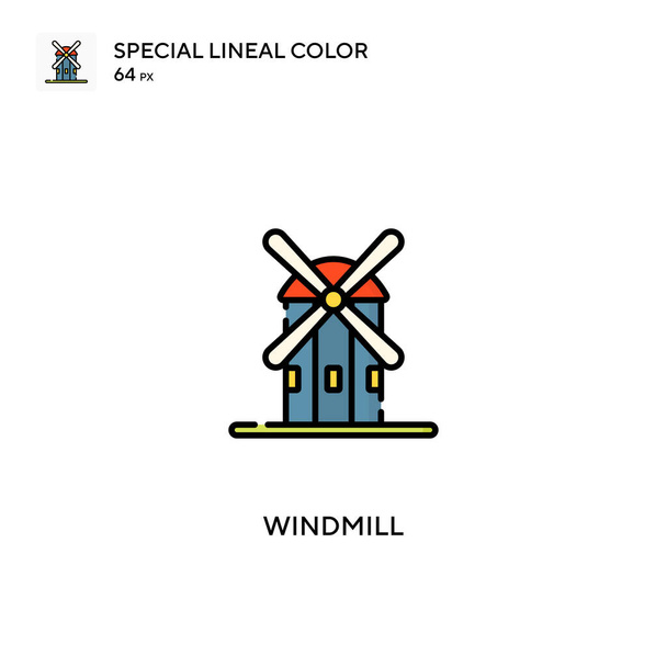 Windmill特殊線型カラーベクトルアイコン。ビジネスプロジェクトの風車アイコン - ベクター画像