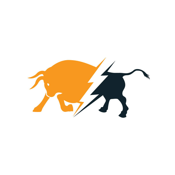 Bull with thunder logo design. Flash electric energy in bull. - Vector, Image