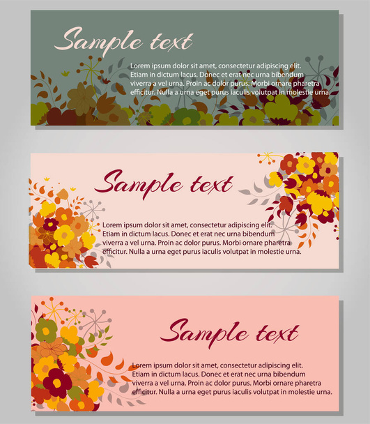 Set template card with flowers in grey and pink colors, vector illustration - Vetor, Imagem
