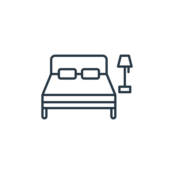 旅行のコンセプトのベッドアイコンベクトル。ベッド編集可能なストロークの細い線図。ウェブやモバイルアプリ、ロゴ、印刷メディアで使用するためのベッドリニアサイン. - ベクター画像