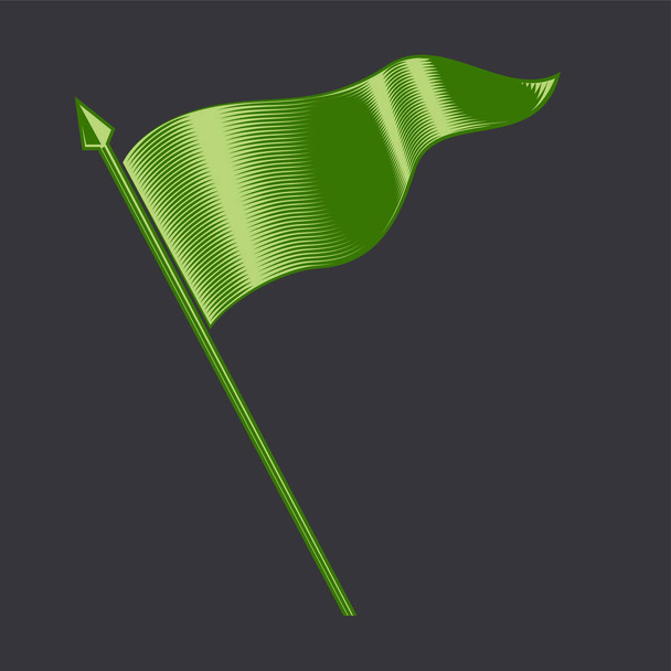 Gri arkaplanda oymacılık tarzında yeşil dalgalanan bayrak - Vektör, Görsel