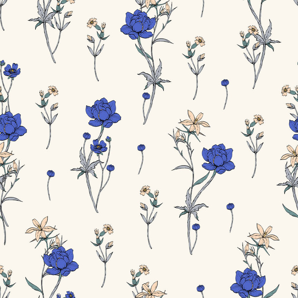 Seamless vector pattern with gentle wild flowers - Vektori, kuva