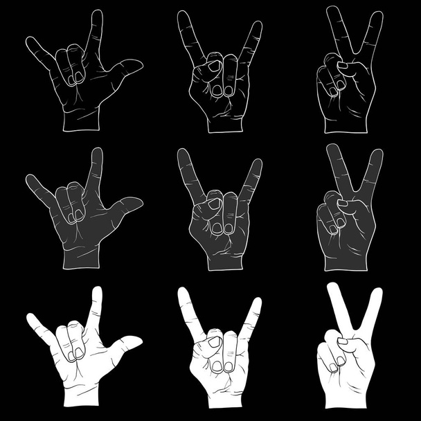 Estudos de sinais de três dedos. ilustração desenhada à mão preto e branco. Sinal de ícone para impressão e rotulagem
. - Vetor, Imagem