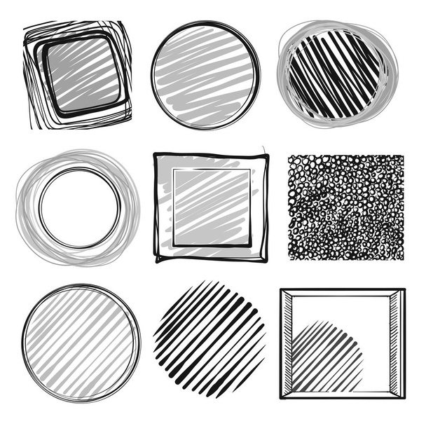 set of lines in circles . Black and white hand drawn illustration. Icon sign for print and labelling. - Vector, Image