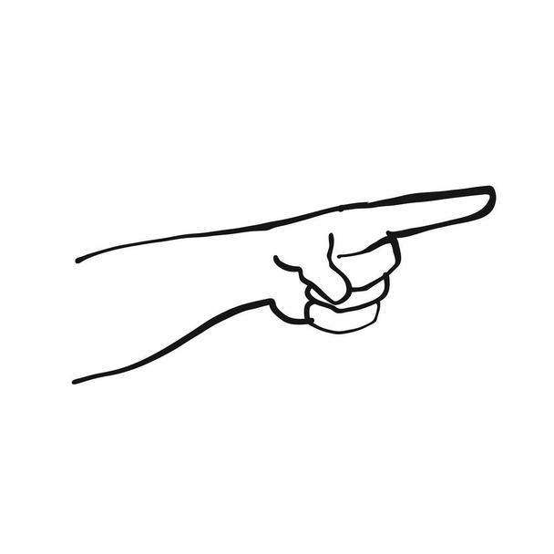 apontar o dedo e a mão. ilustração desenhada à mão preto e branco. Sinal de ícone para impressão e rotulagem
. - Vetor, Imagem