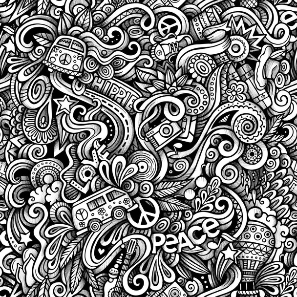 Hippie hand drawn doodle banner cartoon detailed Vector Image