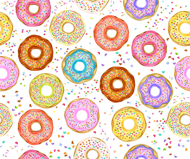  Colorful donuts seamless pattern, isolated on white.  Sweets background. Watercolor illustration. - Foto, immagini